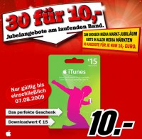 Media Markt Aktion: 15€ iTunes Karte für 10€