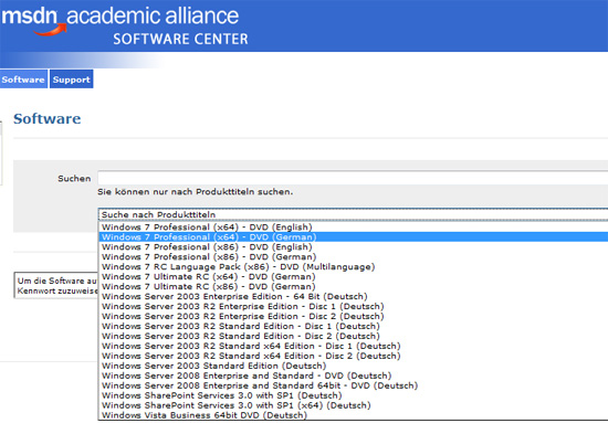Windows 7 im MSDNAA