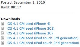 iOS 4.1 Golden Master Download