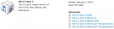 Apple iOS 4.3 Beta 3