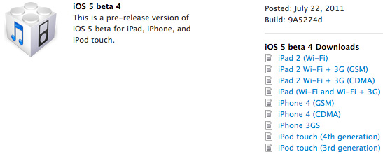 iOS 5 Beta 4