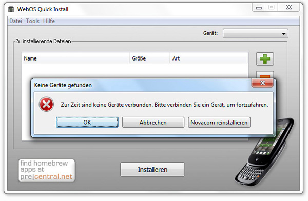 WebOS Quick Install: Keine Geräte gefunden