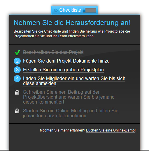 Projectplace: Checkliste beim Start