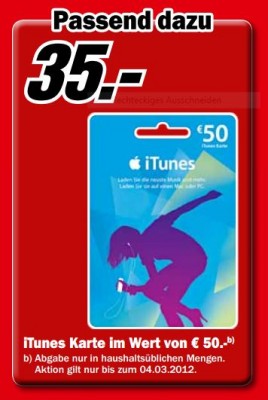 Media Markt: 50€ iTunes Karte für 35€