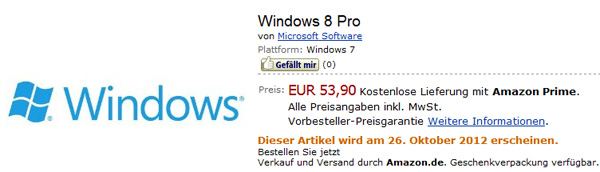 Windows 8 Pro bei Amazon