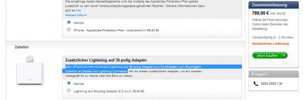 Lightning Adapter im Lieferumfang