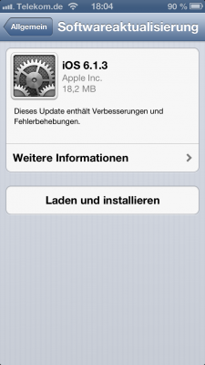 iOS 6.1.3 OTA-Update auf iPhone 5