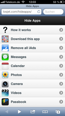 iOS WebApp Hide Apps
