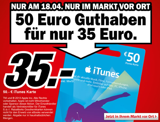 50€ iTunes-Karte im Angebot bei Media Markt