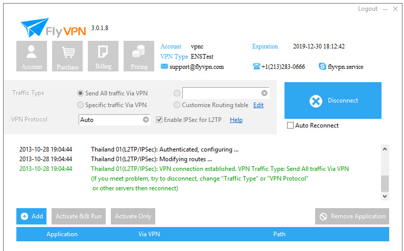 FlyVPN Verbindung hergestellt