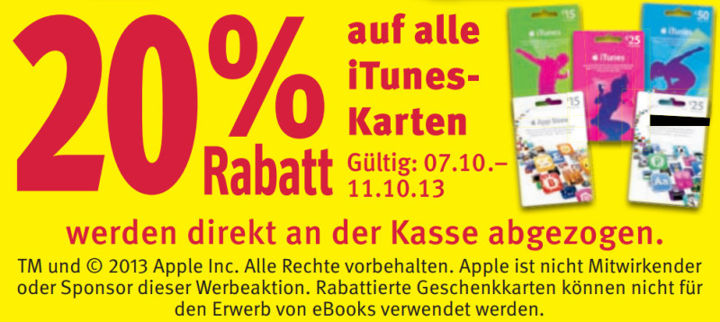 iTunes-Karten Rabatt bei Rossmann